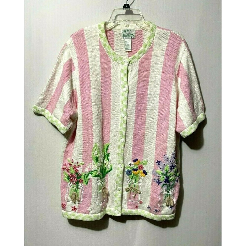 The Quaker Factory Pink Striped Sweater Size 1X